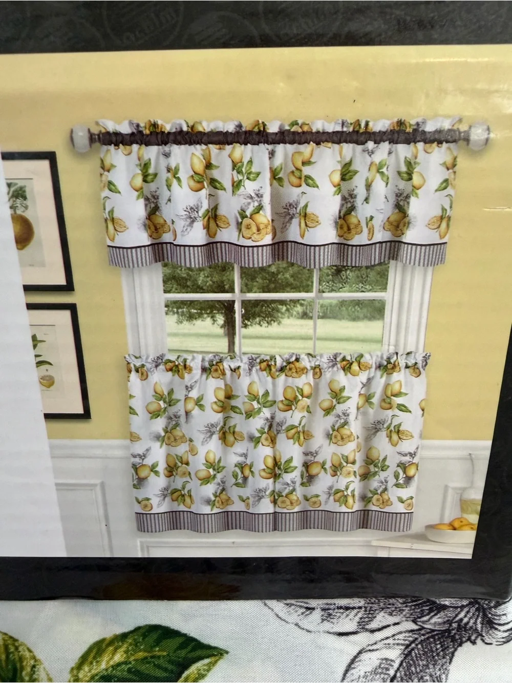 New Lemon Drop Tier & Valance Window Curtain Set -58x13 Valance 58x36 Tier Pair